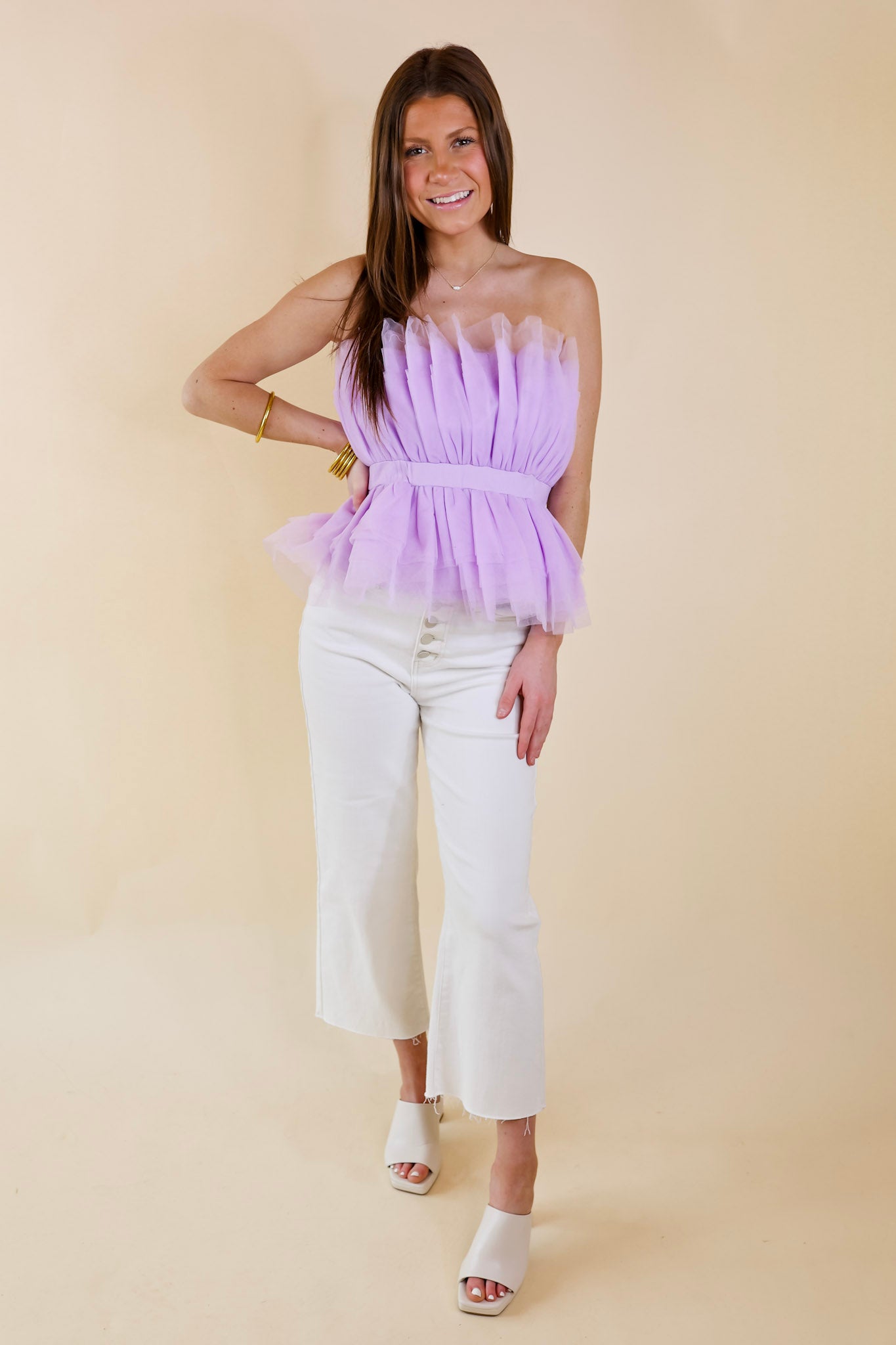 Pretty In Paris Strapless Tulle Top in Lavender Purple - Giddy Up Glamour Boutique