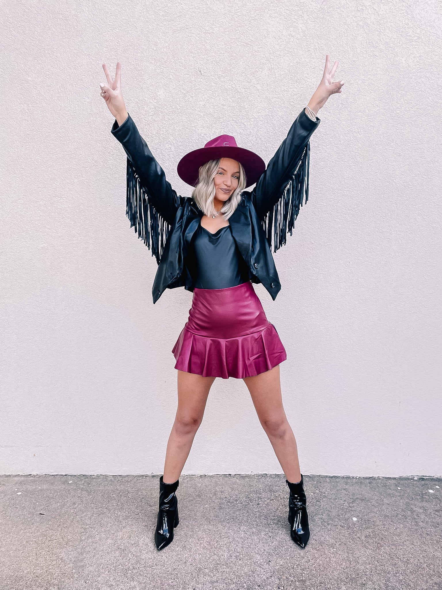 Dose of Dreamy Faux Leather Ruffle Mini Skort in Maroon - Giddy Up Glamour Boutique