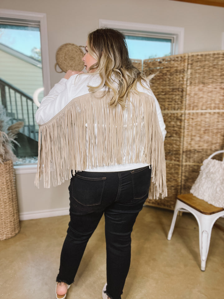 Judy Blue | Living For Love Button Up Denim Jacket with Fringe in White - Giddy Up Glamour Boutique