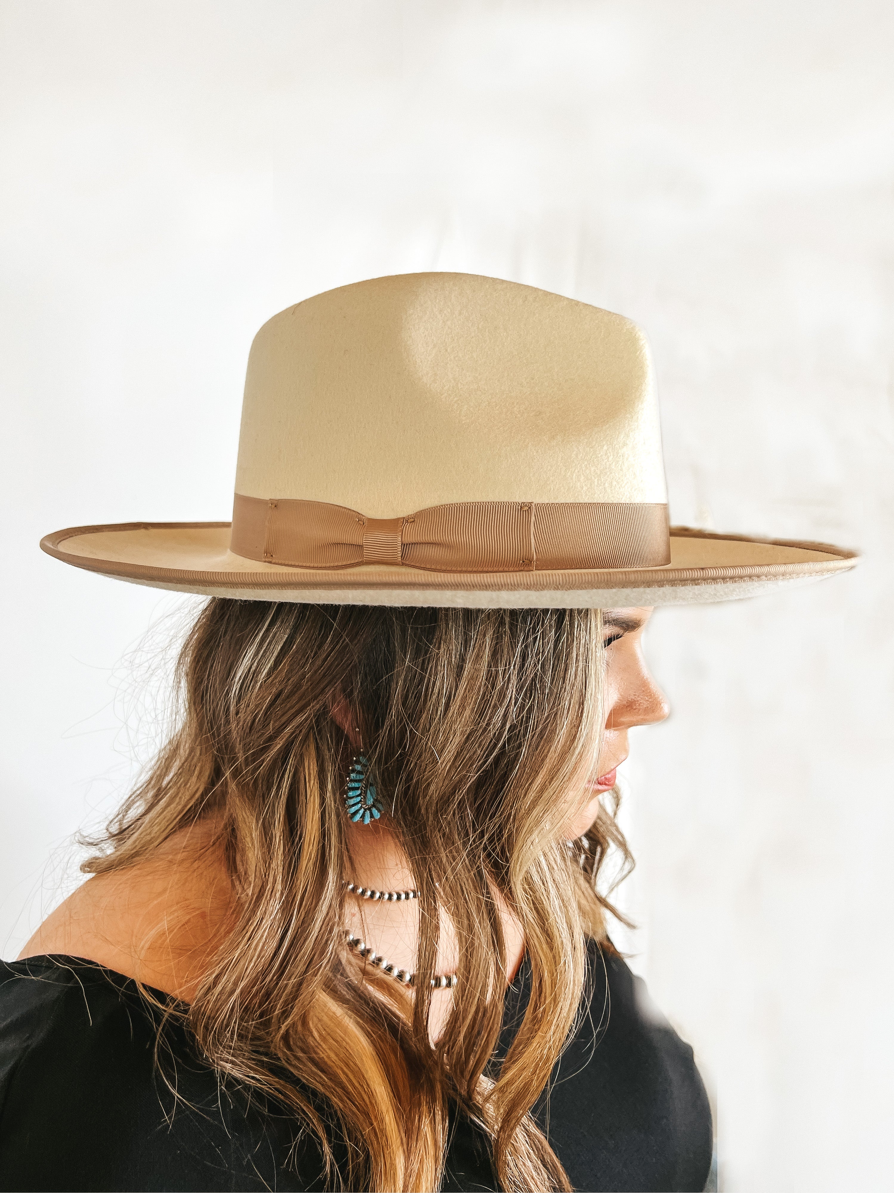 GiGi Pip | Monroe Wool Felt Rancher Hat with Ribbon Band in Off White - Giddy Up Glamour Boutique