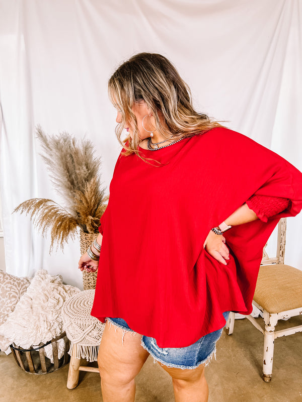 Growing and Glowing Smocked 3/4 Sleeve Oversized Blouse in Red