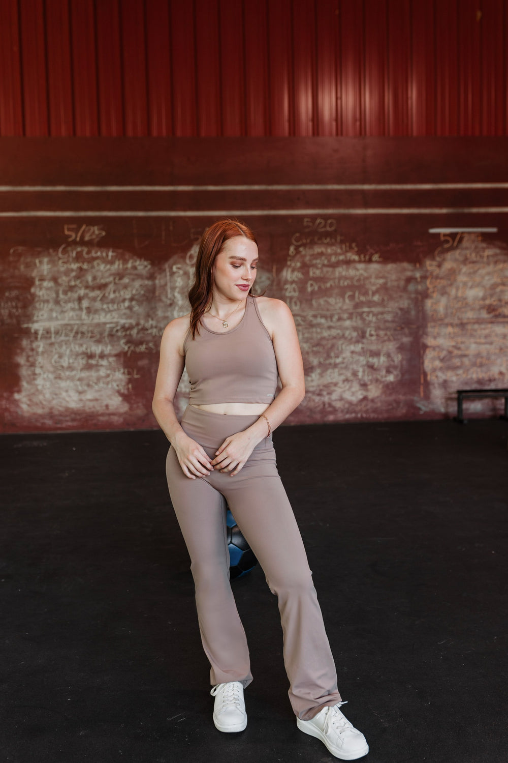 CrossFit Cutie Racer Back Tank Top Sports Bra in Taupe - Giddy Up Glamour Boutique