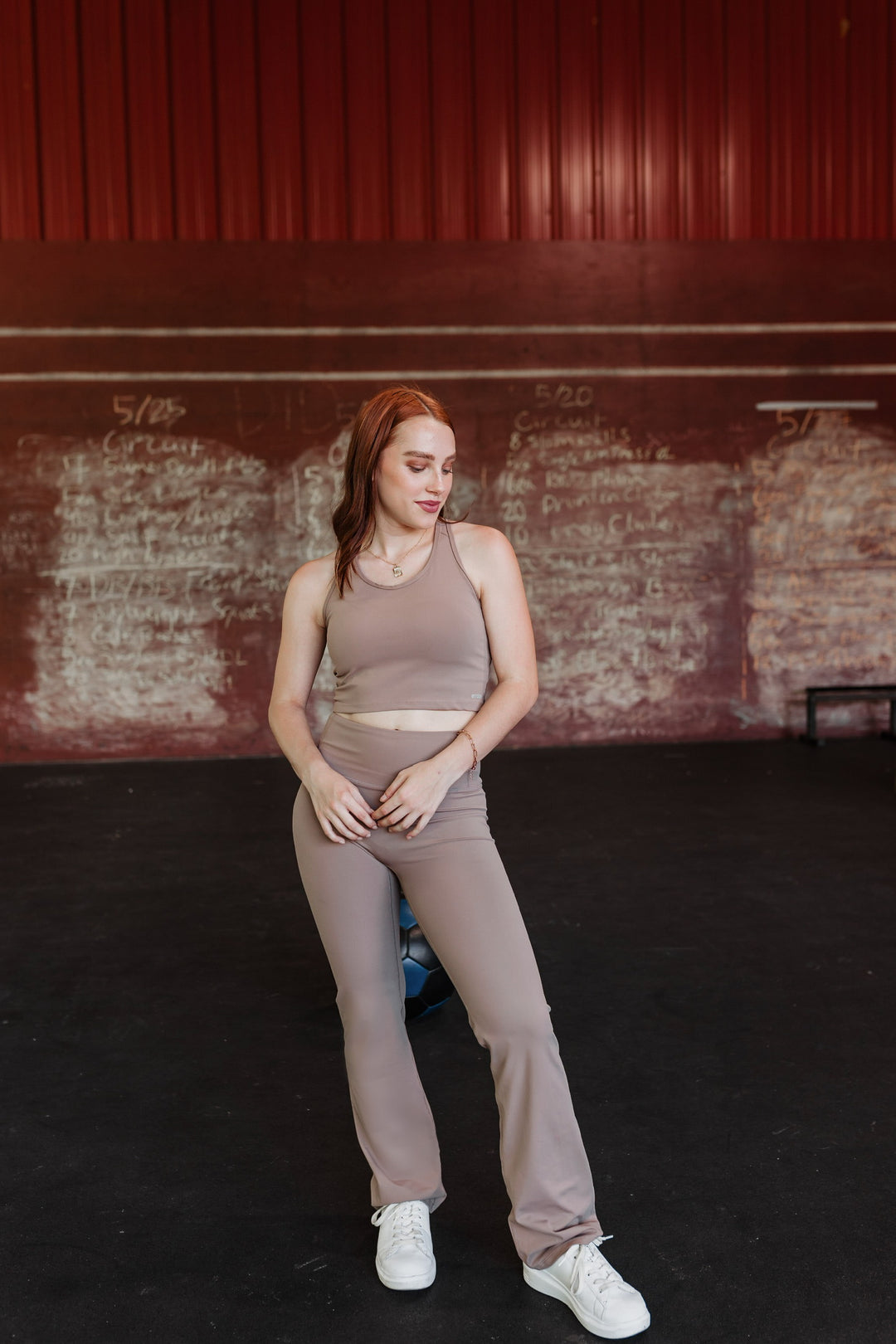 CrossFit Cutie Racer Back Tank Top Sports Bra in Taupe - Giddy Up Glamour Boutique