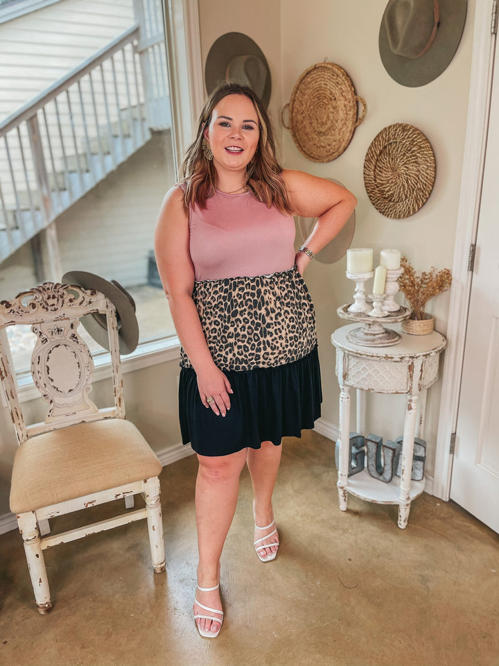 Right On Time Ruffle Tiered Leopard Print Block Dress in Mauve - Giddy Up Glamour Boutique