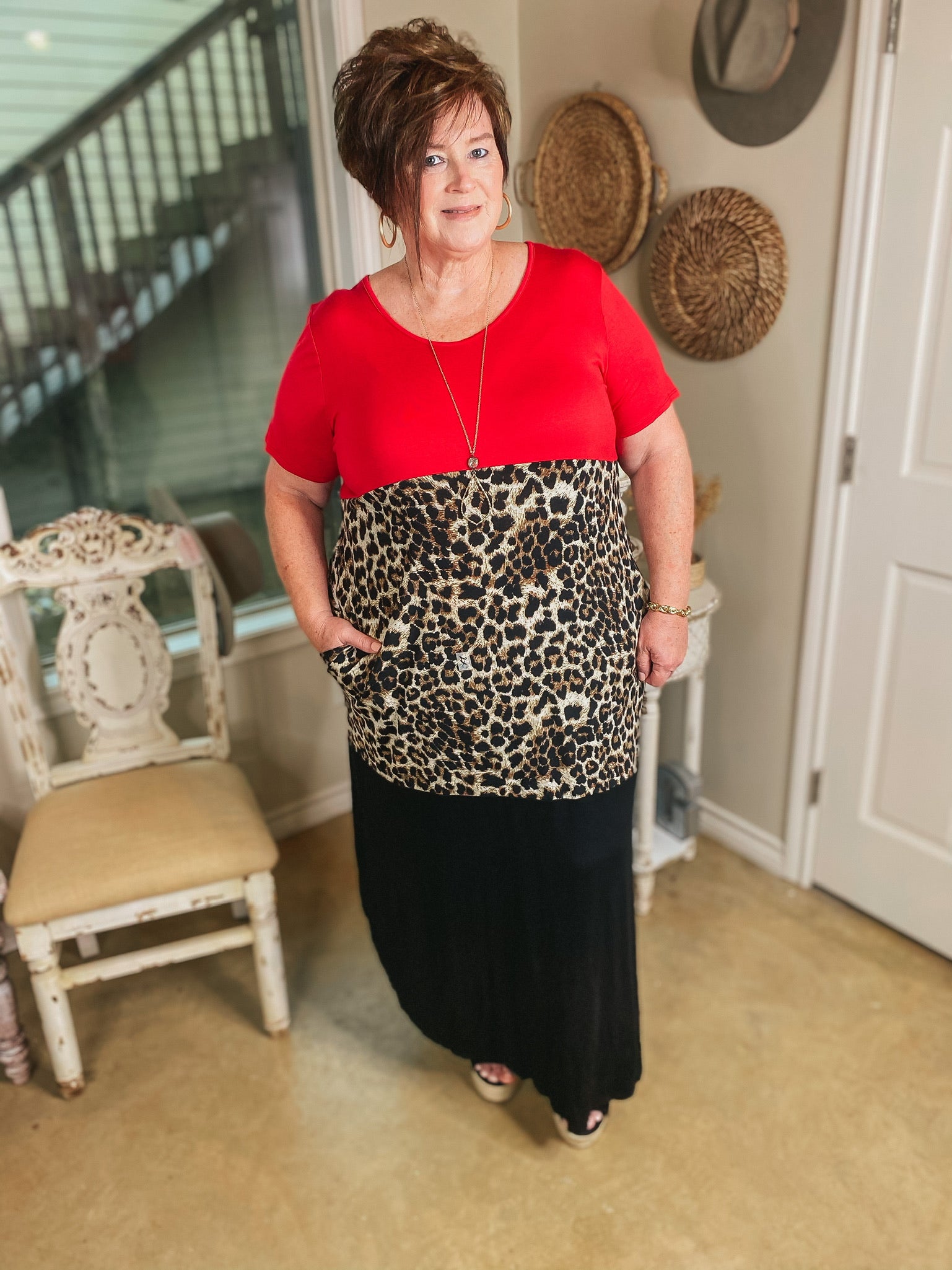 Last Chance Size Small & Medium | Change of Plans Leopard Print Color Block Maxi Dress in Red - Giddy Up Glamour Boutique