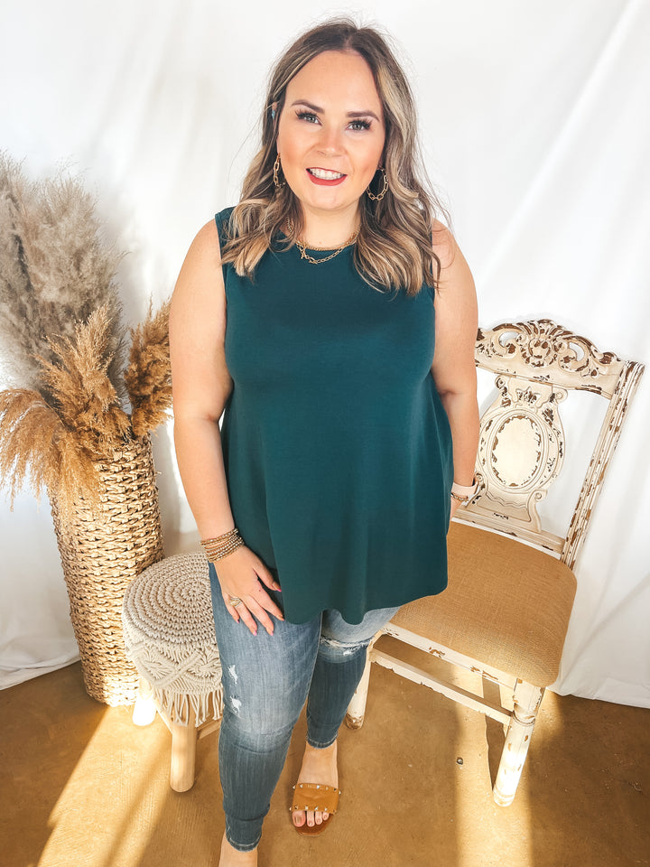 Give Me Joy Solid Knit A-Line Tank Top in Dark Teal - Giddy Up Glamour Boutique