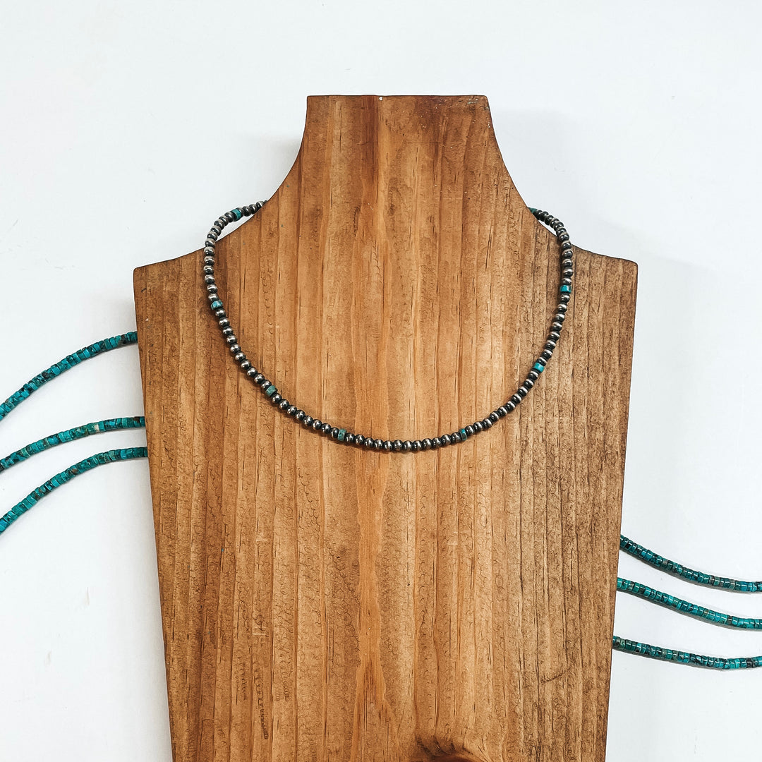 Navajo | Navajo Handmade 4mm Navajo Pearls Necklace with Turquoise Beads | 16 inches - Giddy Up Glamour Boutique