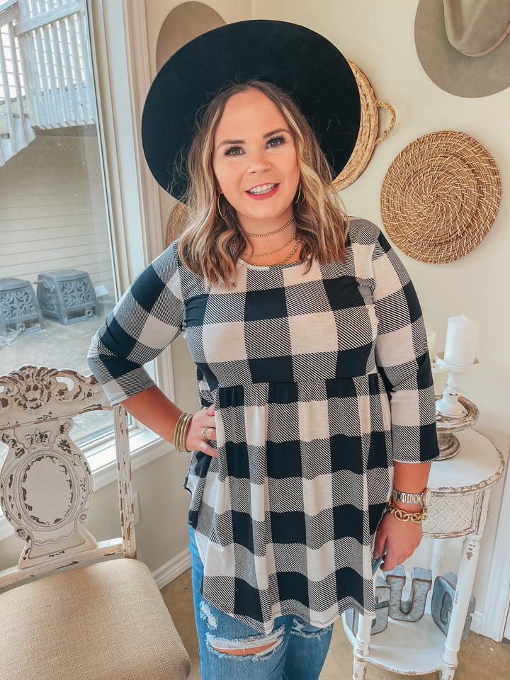 As You Wish Buffalo Plaid Baby Doll Top in Ivory - Giddy Up Glamour Boutique