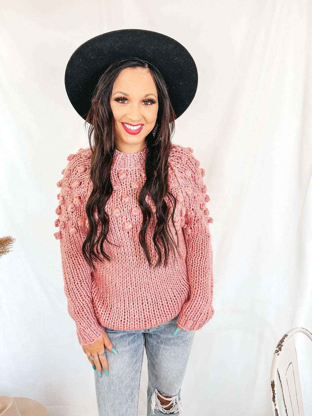 Puff of Magic High Neck Sweater with Pom-Pom Upper in Pink - Giddy Up Glamour Boutique
