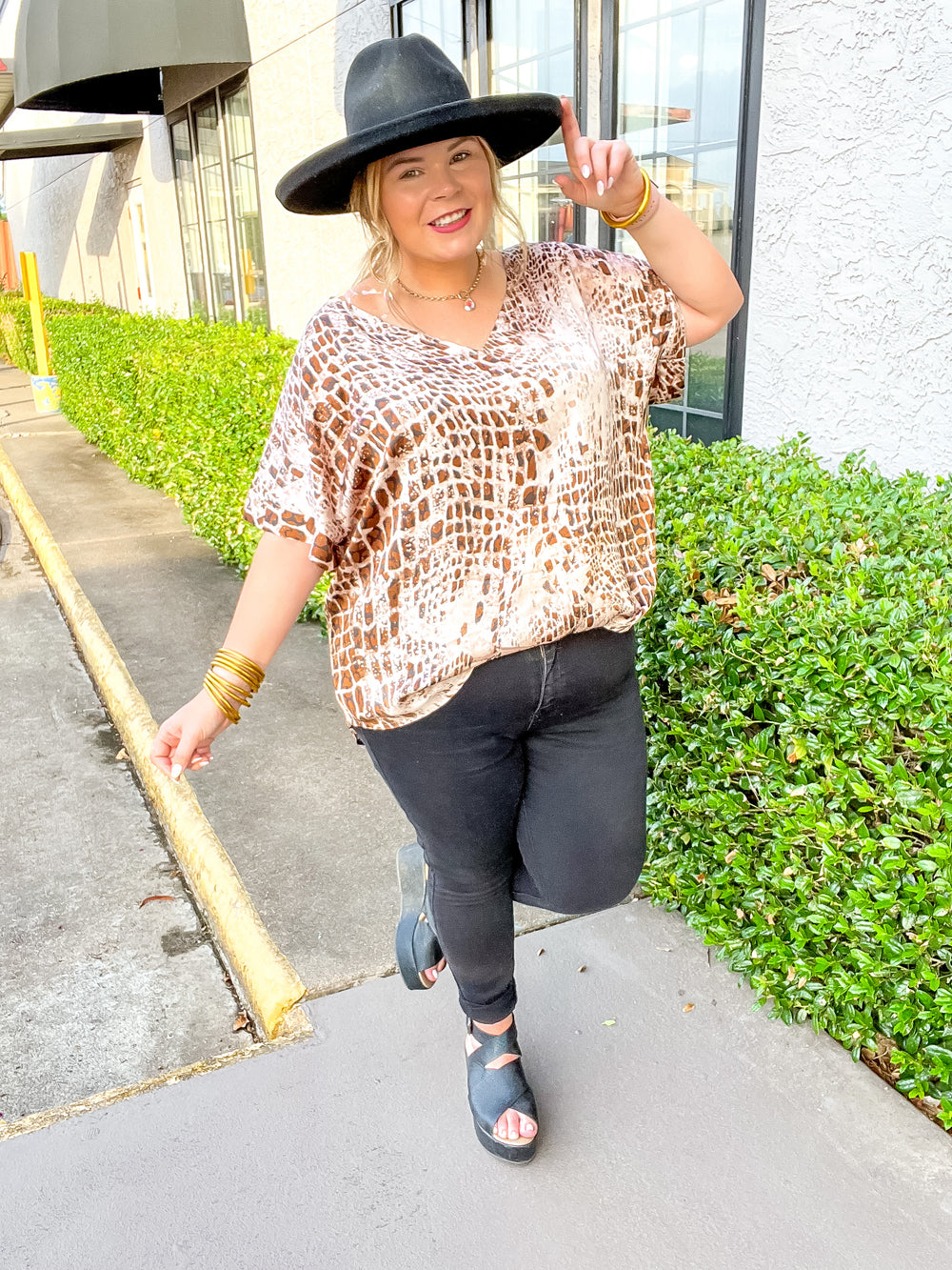 Ready To Remix Crocodile Print Satin Top with Short Sleeves in Brown Mix - Giddy Up Glamour Boutique