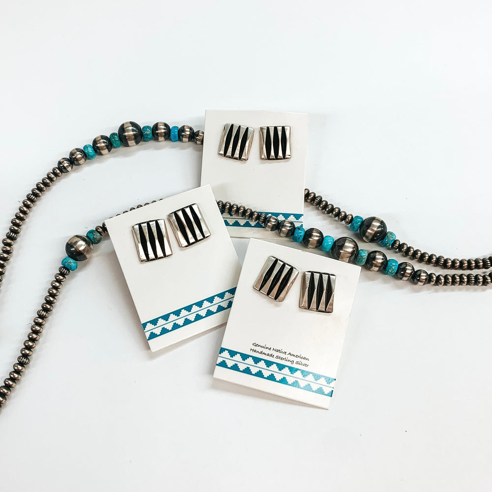 Leander Tahe |  Navajo Handmade Sterling Silver Cutout Stud Earrings - Giddy Up Glamour Boutique