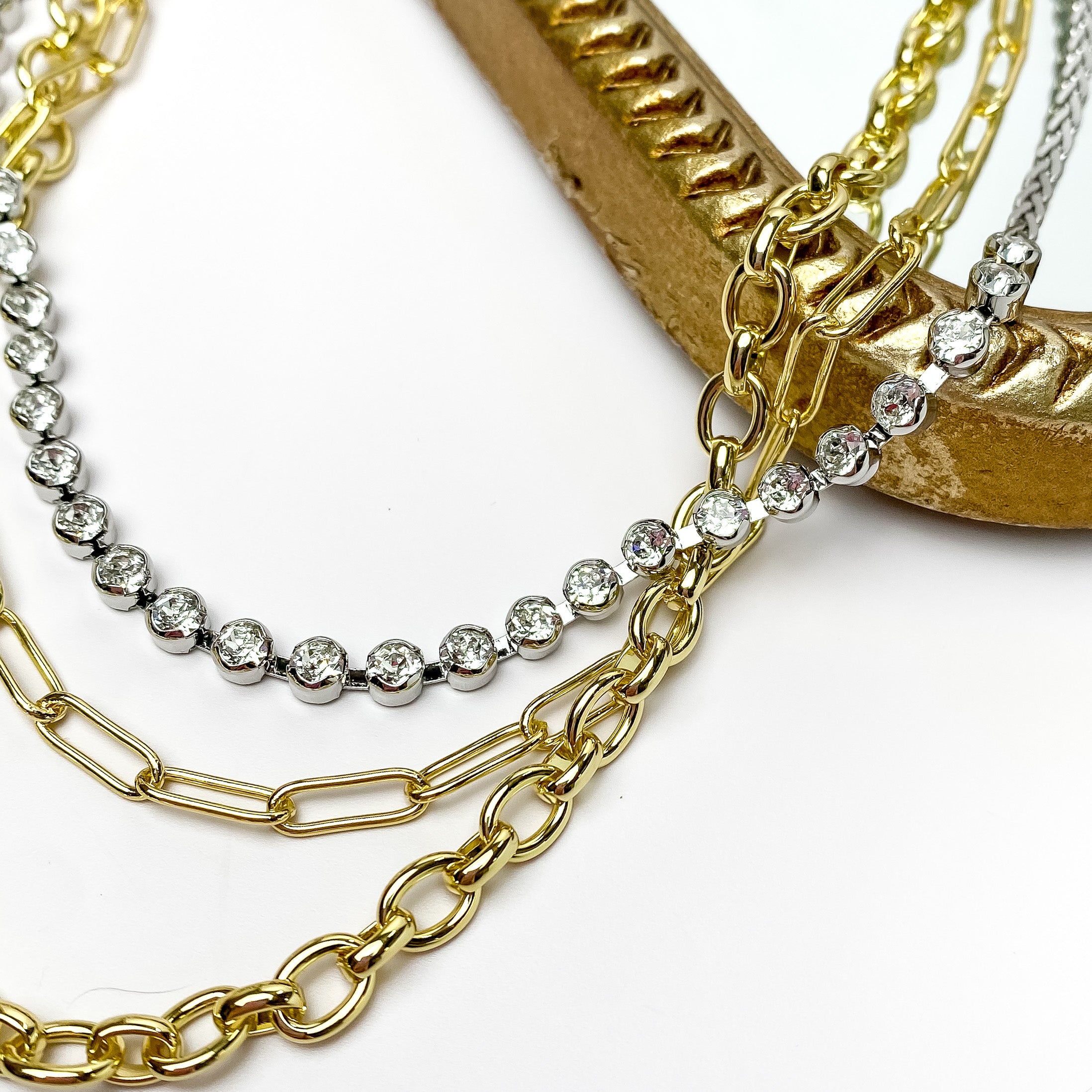Sorrelli | Jordan Layered Necklace with Clear Crystals in Mixed Metal - Giddy Up Glamour Boutique