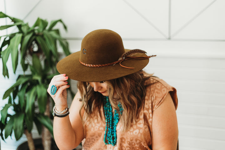 Charlie 1 Horse | Wanderlust Wool Felt Floppy Hat with Braided Band in Acorn - Giddy Up Glamour Boutique
