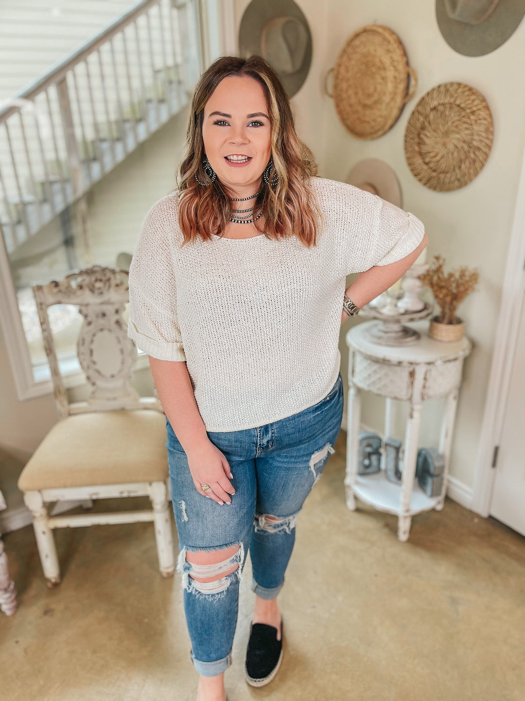 Together Again Short Drop Sleeve Cropped Sweater in Ivory - Giddy Up Glamour Boutique