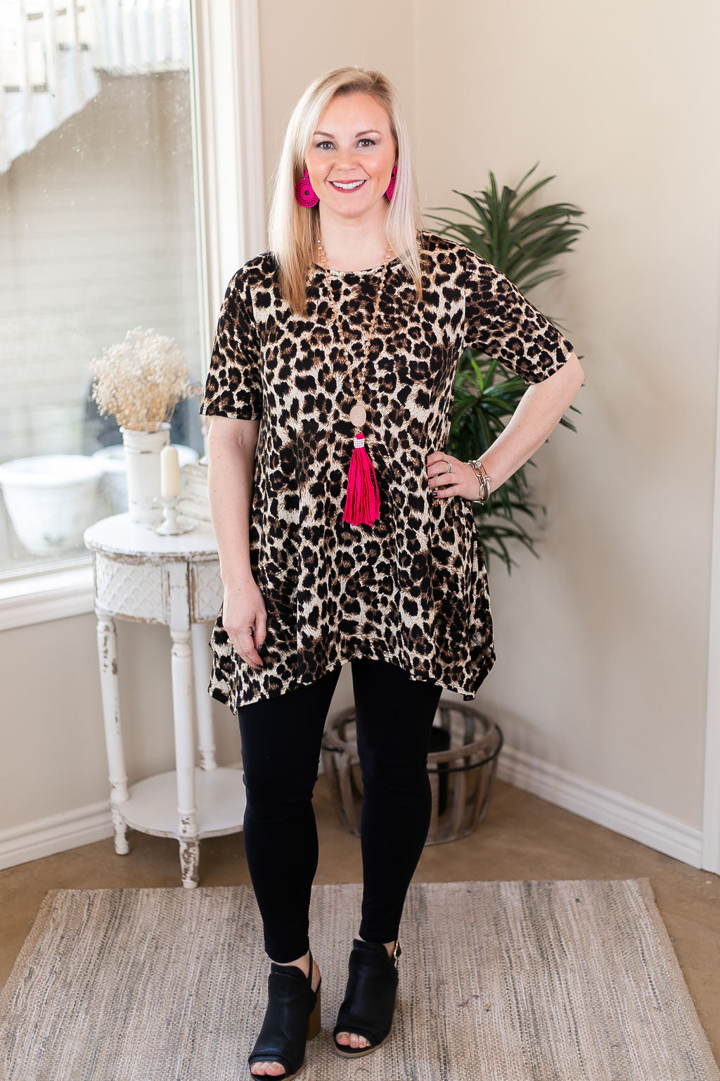 Whenever This Happens Print Handkerchief Tunic Top in Leopard