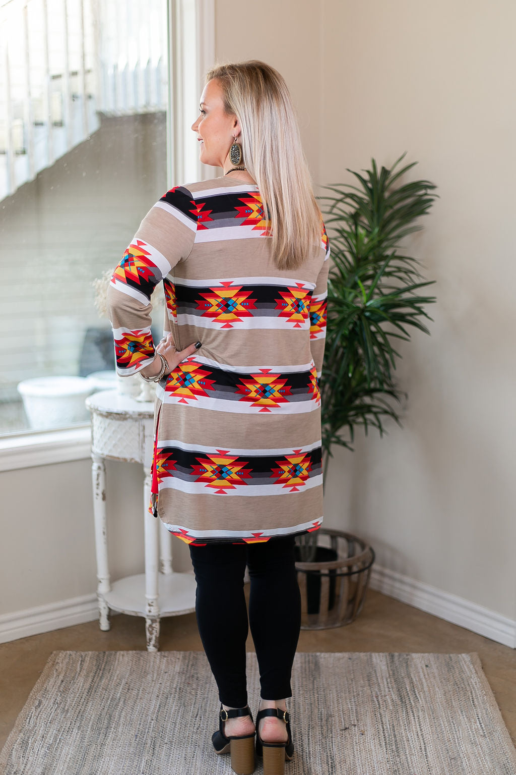 All Eyes On You Aztec Print Cardigan in Tan and Black - Giddy Up Glamour Boutique