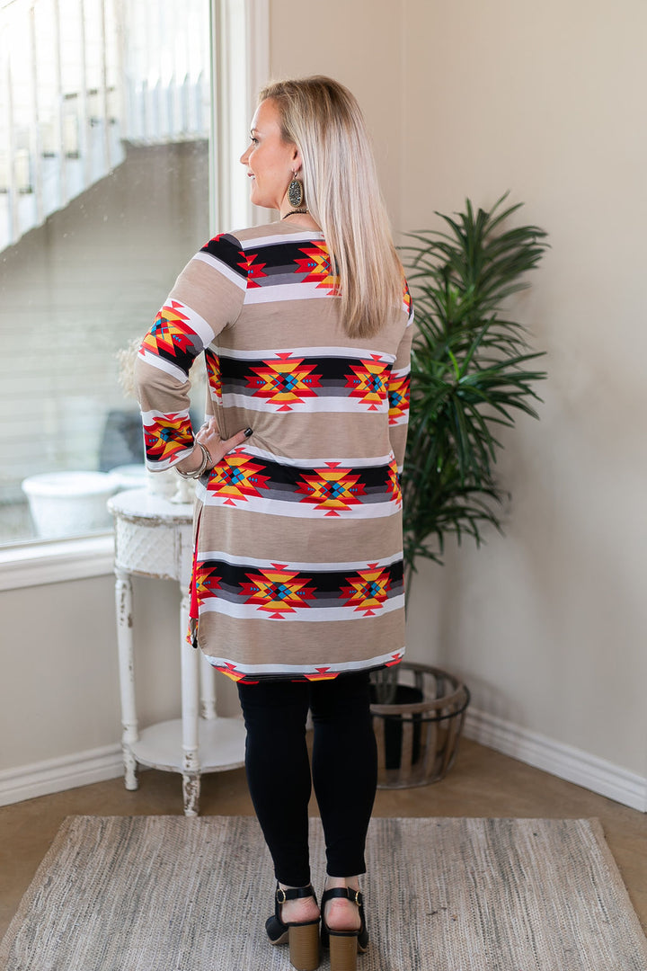 All Eyes On You Aztec Print Cardigan in Tan and Black - Giddy Up Glamour Boutique