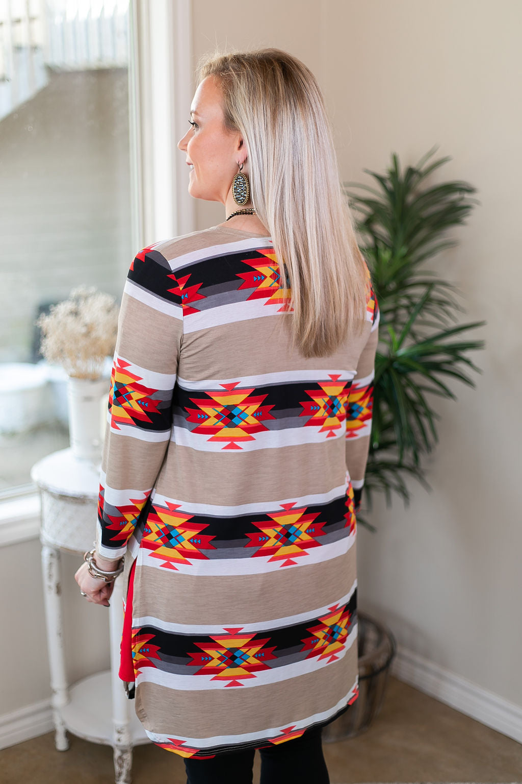 All Eyes On You Aztec Print Cardigan in Tan and Black - Giddy Up Glamour Boutique