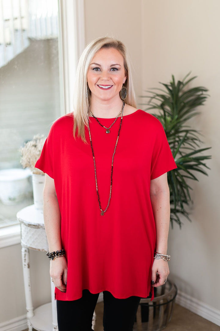 Everyday Basics Drop Sleeve Solid Piko Top in Red