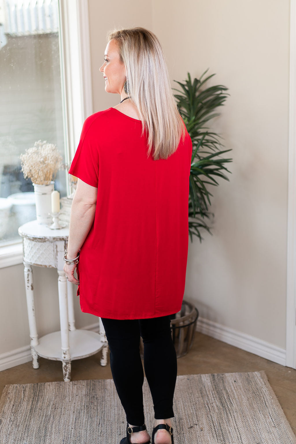 Last Chance Size Small & Medium | Everyday Basics Drop Sleeve Solid Piko Top in Red - Giddy Up Glamour Boutique