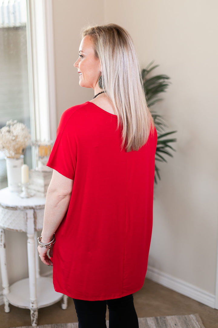Last Chance Size Small & Medium | Everyday Basics Drop Sleeve Solid Piko Top in Red - Giddy Up Glamour Boutique