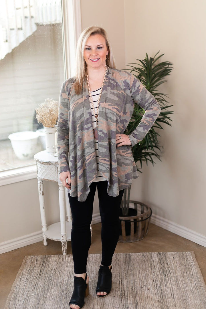 Under Cover Long Sleeve Cardigan in Camouflage waterfall front