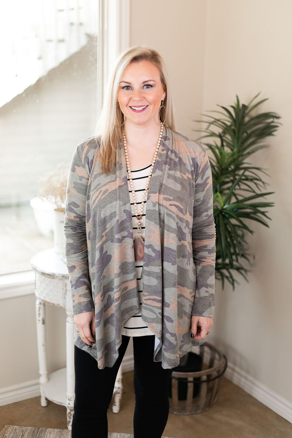 Under Cover Long Sleeve Cardigan in Camouflage waterfall front