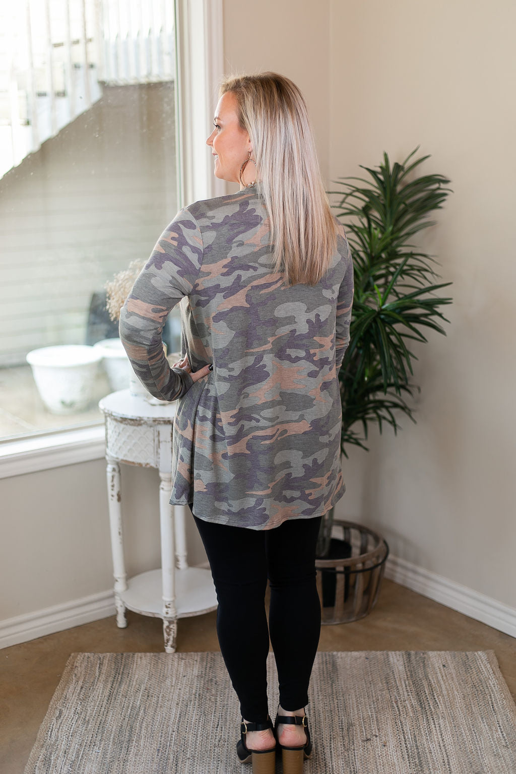 Last Chance Size Small & Med. | Under Cover Long Sleeve Cardigan in Camouflage - Giddy Up Glamour Boutique