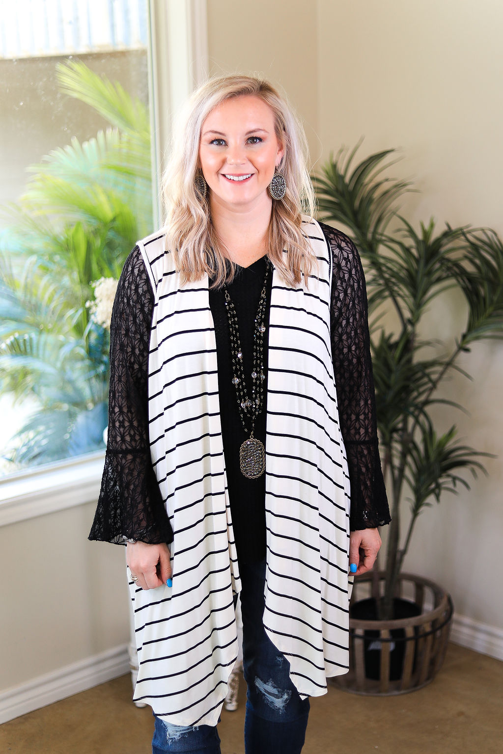 In Line With Style Stripe Vest in Ivory - Giddy Up Glamour Boutique