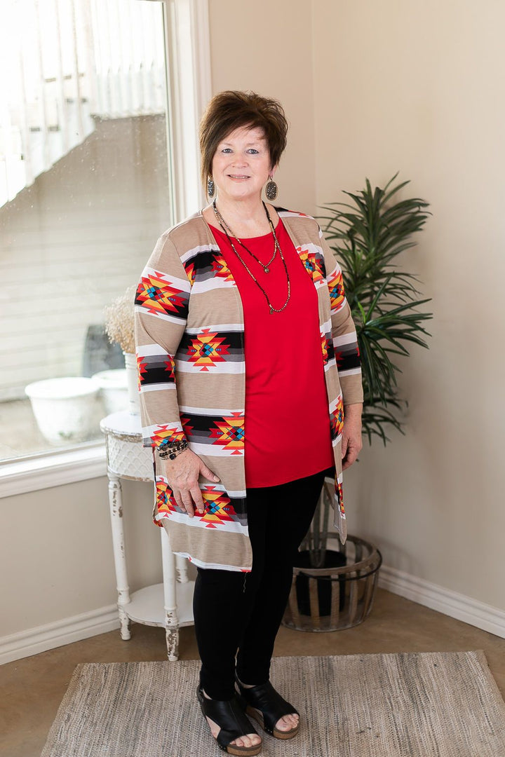 All Eyes On You Aztec Print Cardigan in Tan and Black red tribal print kimono