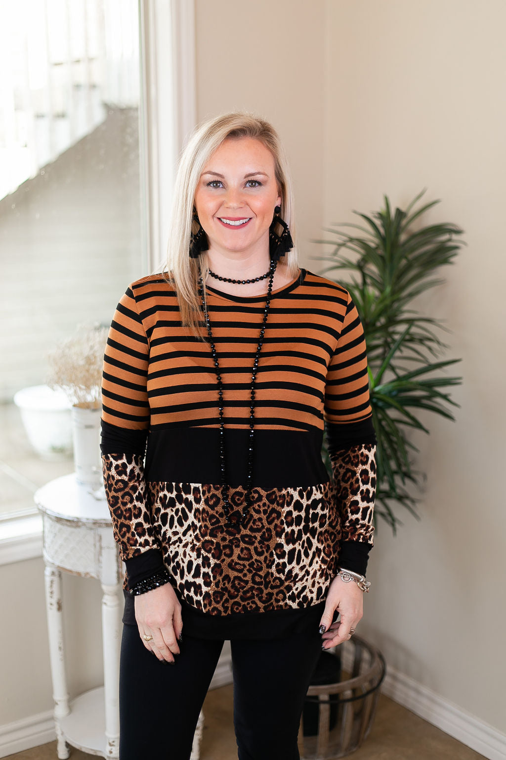 In Your Future Long Sleeve Print Block Top in Rust Red - Giddy Up Glamour Boutique