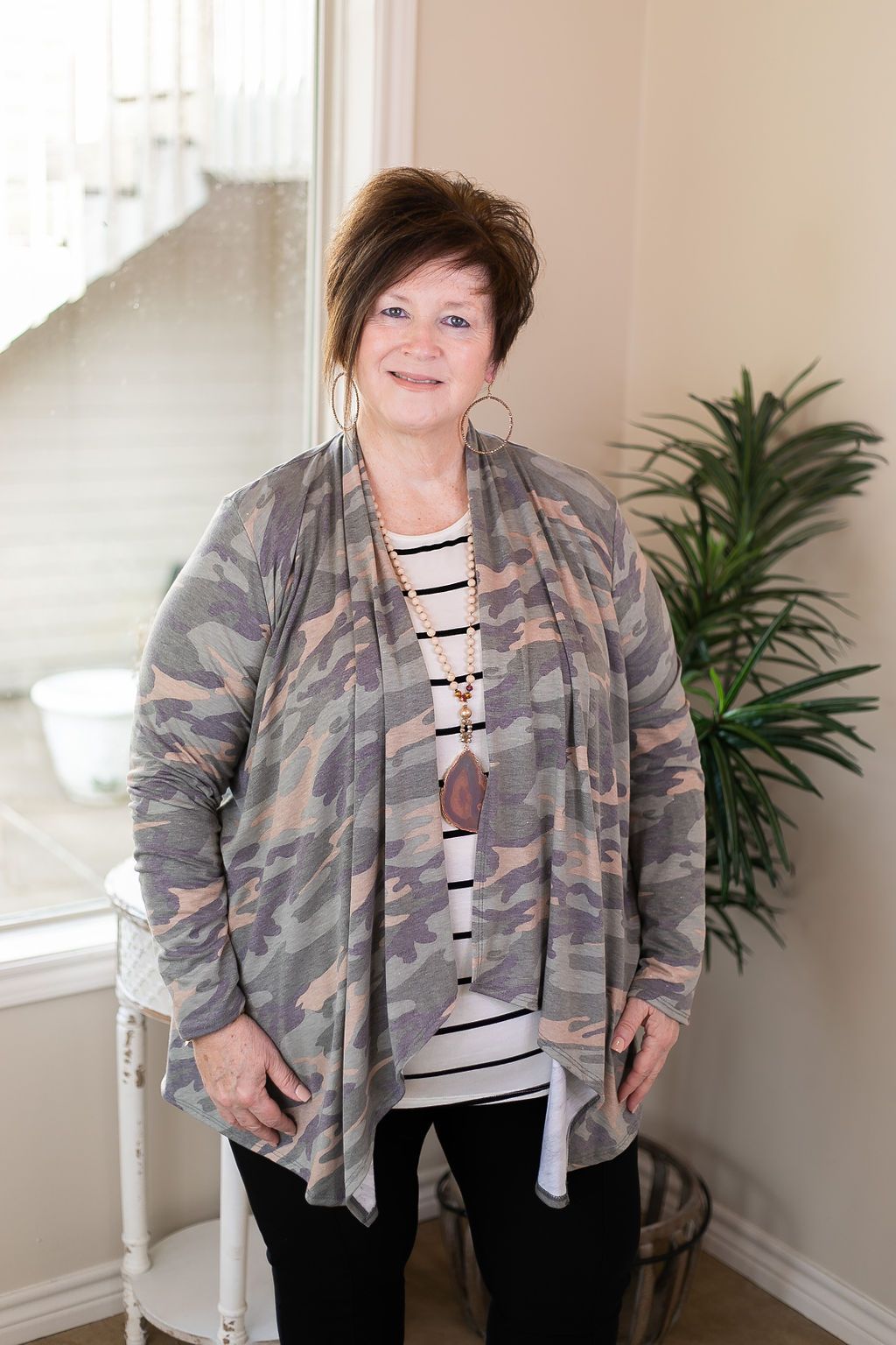 Under Cover Long Sleeve Cardigan in Camouflage waterfall front