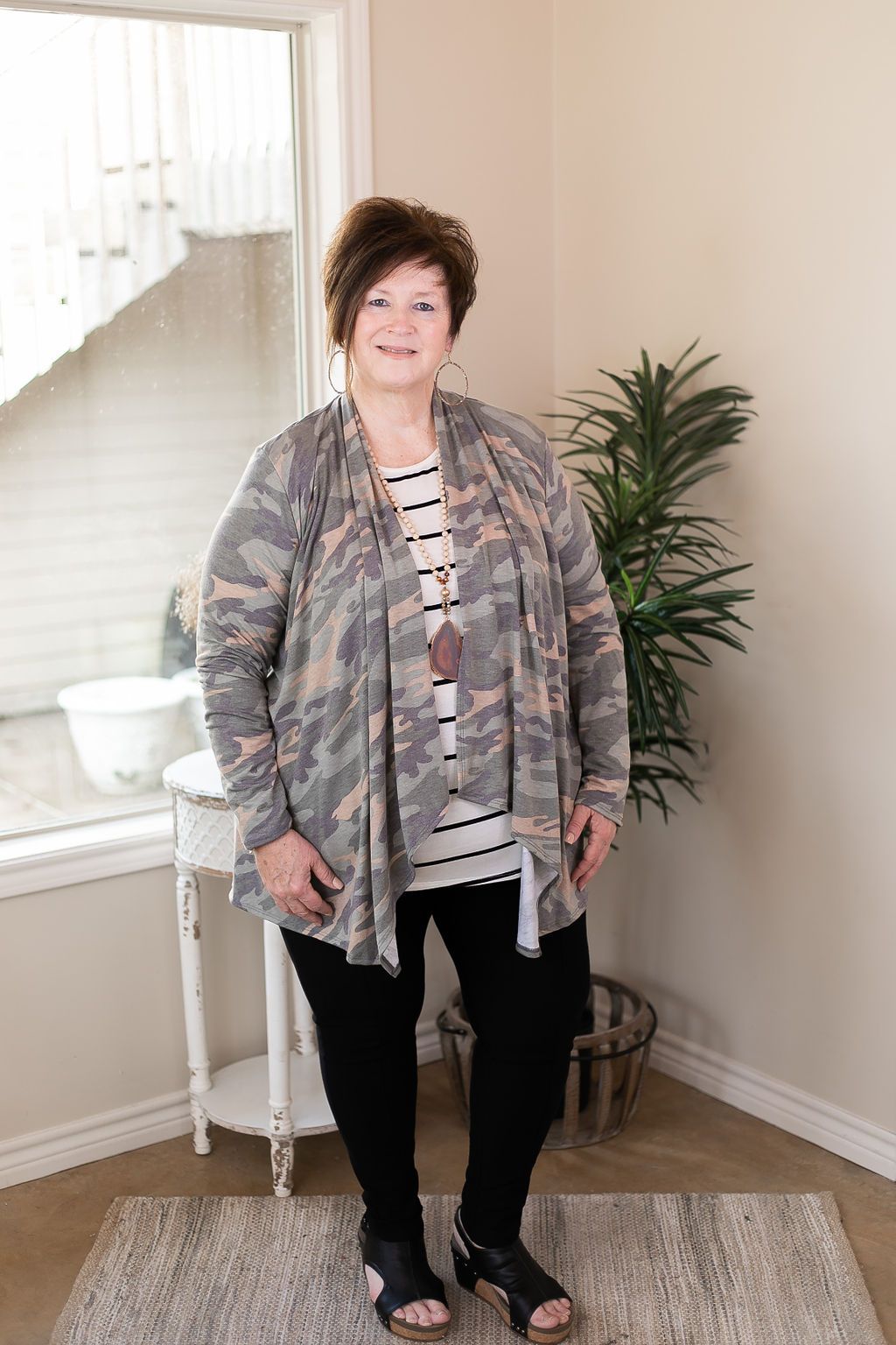 Under Cover Long Sleeve Cardigan in Camouflage waterfall front