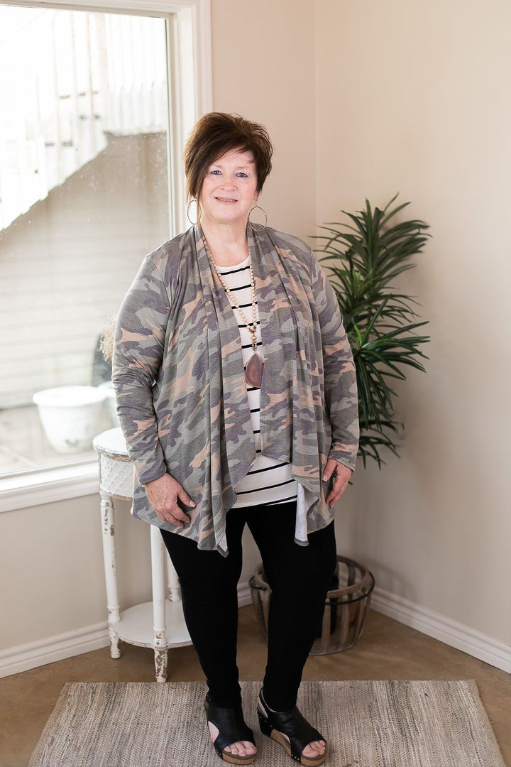Under Cover Long Sleeve Cardigan in Camouflage waterfall front