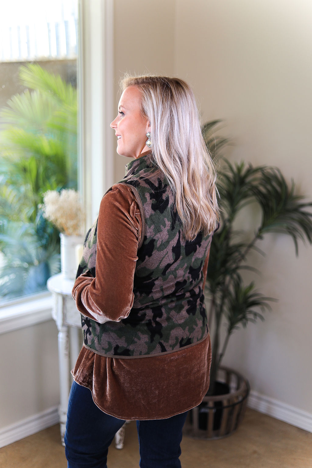 Hidden Talents Quilted Fleece Zip Up Vest in Green Camouflage - Giddy Up Glamour Boutique
