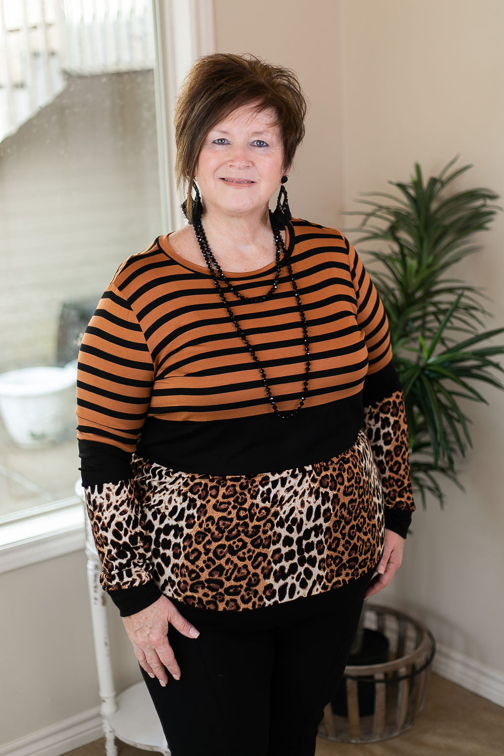 In Your Future Long Sleeve Print Block Top in Rust Red - Giddy Up Glamour Boutique