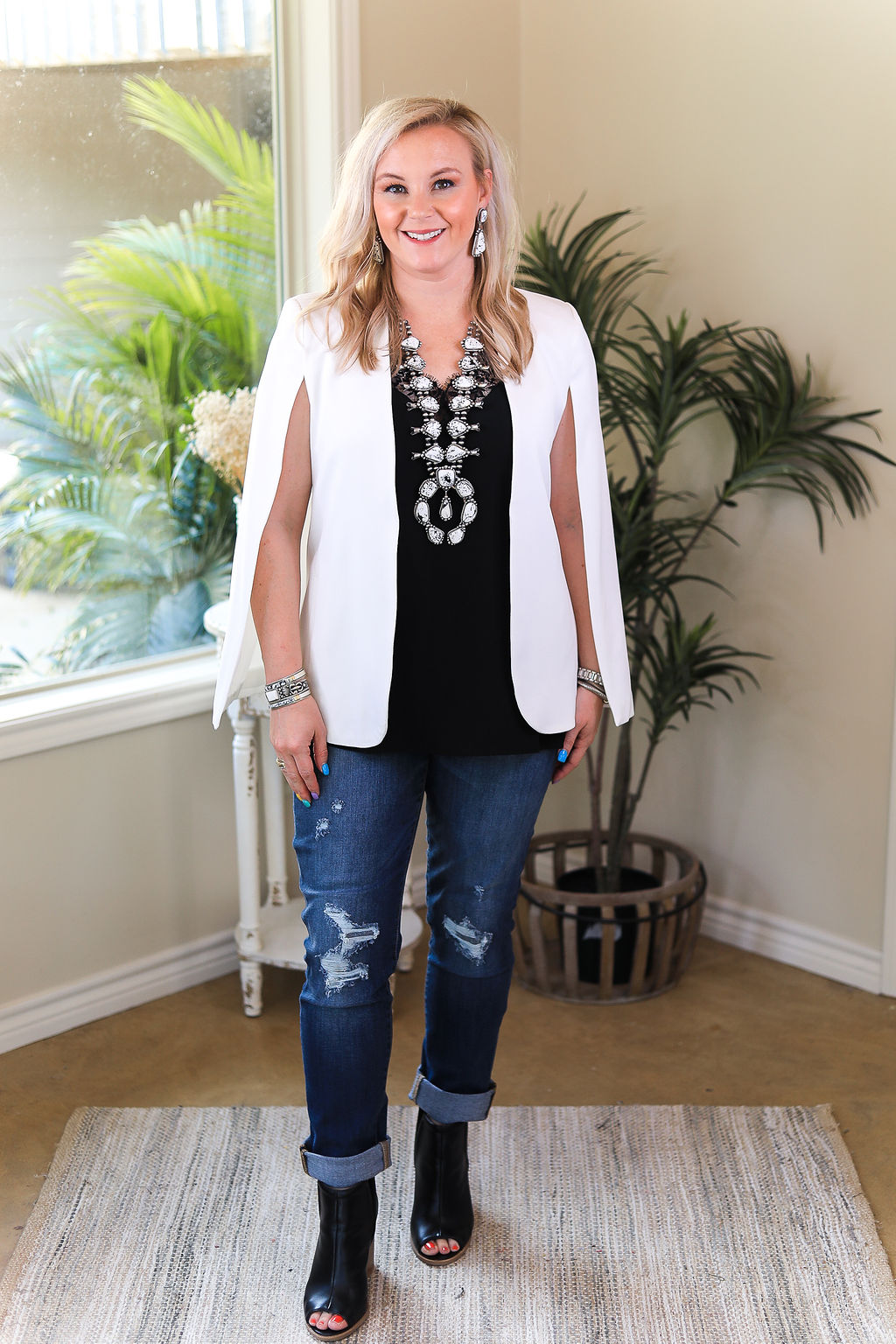 Last Chance Size Medium | Serious Business Cape Blazer in White - Giddy Up Glamour Boutique