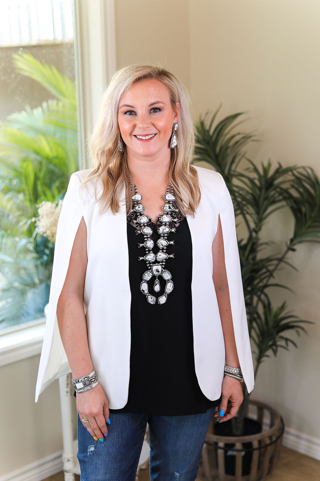 Last Chance Size Medium | Serious Business Cape Blazer in White - Giddy Up Glamour Boutique