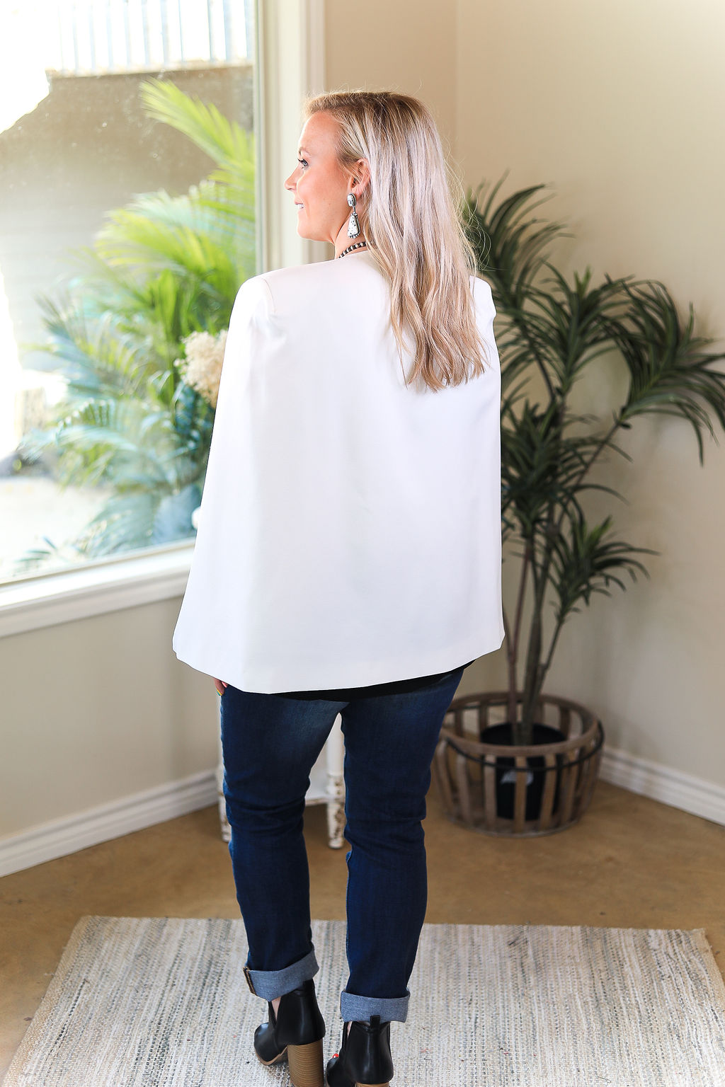 Last Chance Size Medium | Serious Business Cape Blazer in White - Giddy Up Glamour Boutique