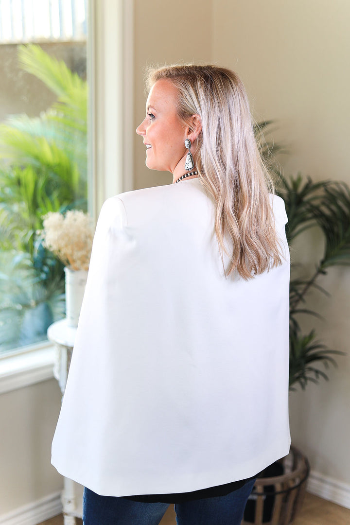 Last Chance Size Medium | Serious Business Cape Blazer in White - Giddy Up Glamour Boutique