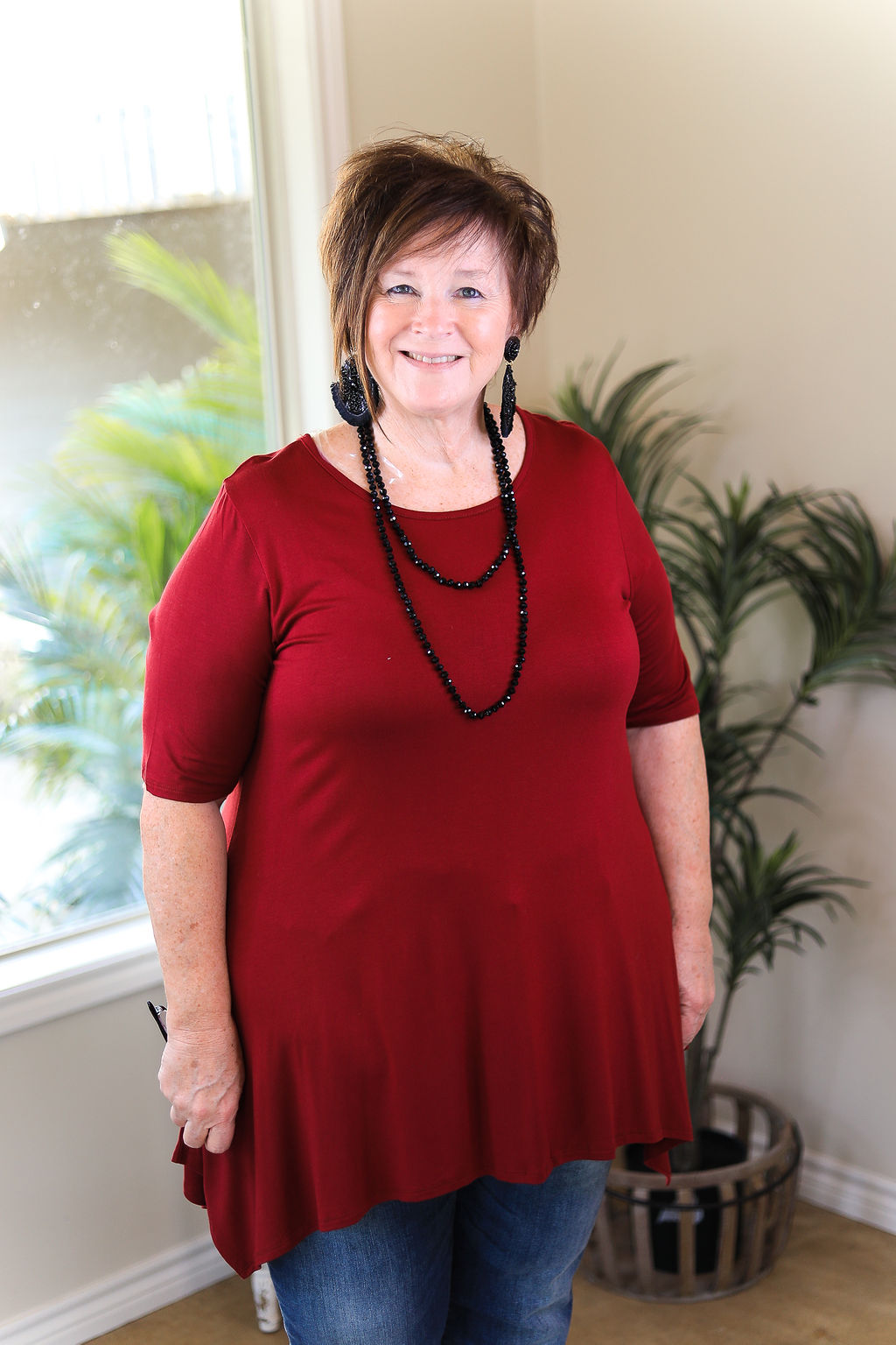 Whenever This Happens Solid Handkerchief Tunic Top in Maroon - Giddy Up Glamour Boutique