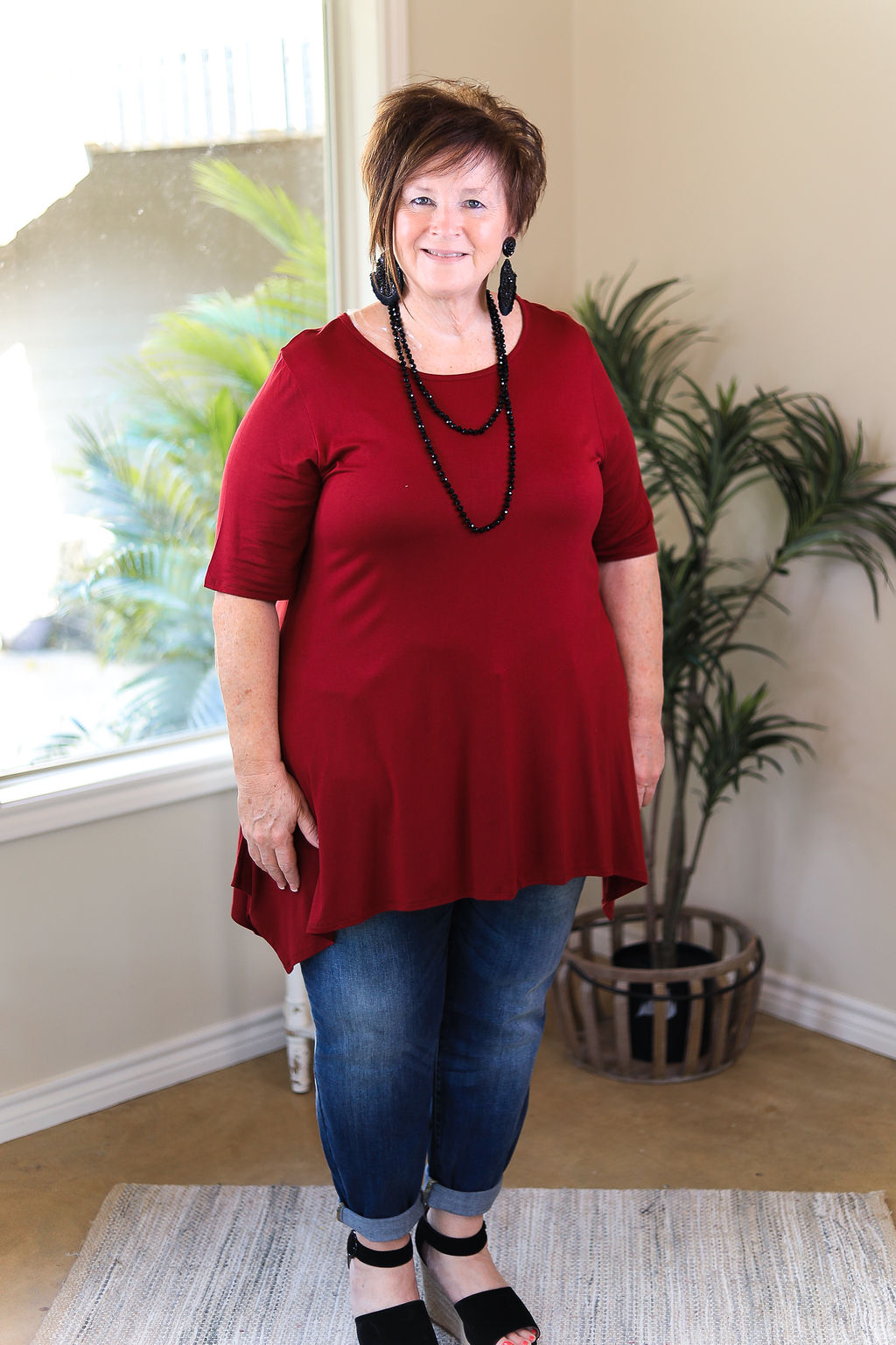 Whenever This Happens Solid Handkerchief Tunic Top in Maroon - Giddy Up Glamour Boutique