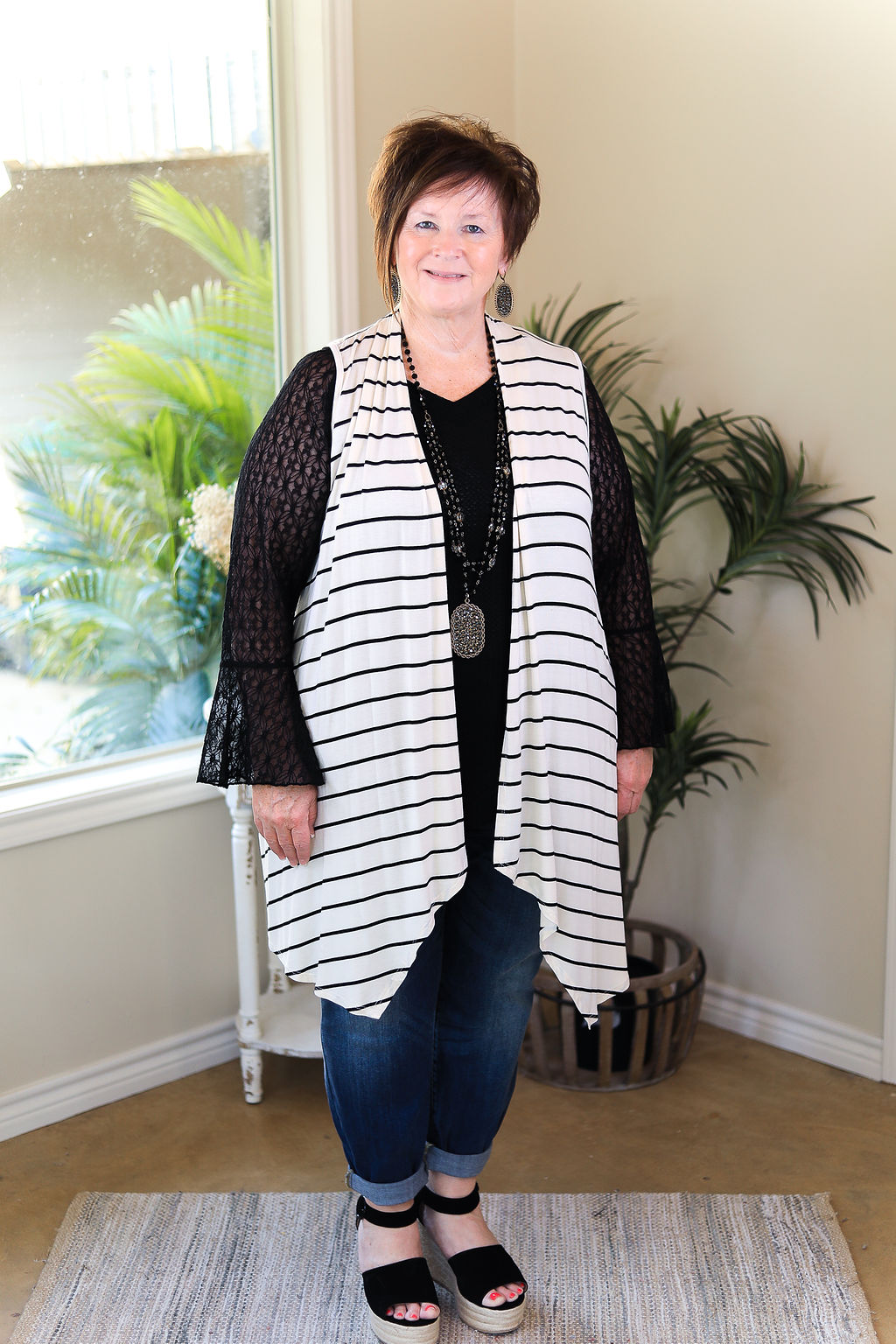 In Line With Style Stripe Vest in Ivory - Giddy Up Glamour Boutique