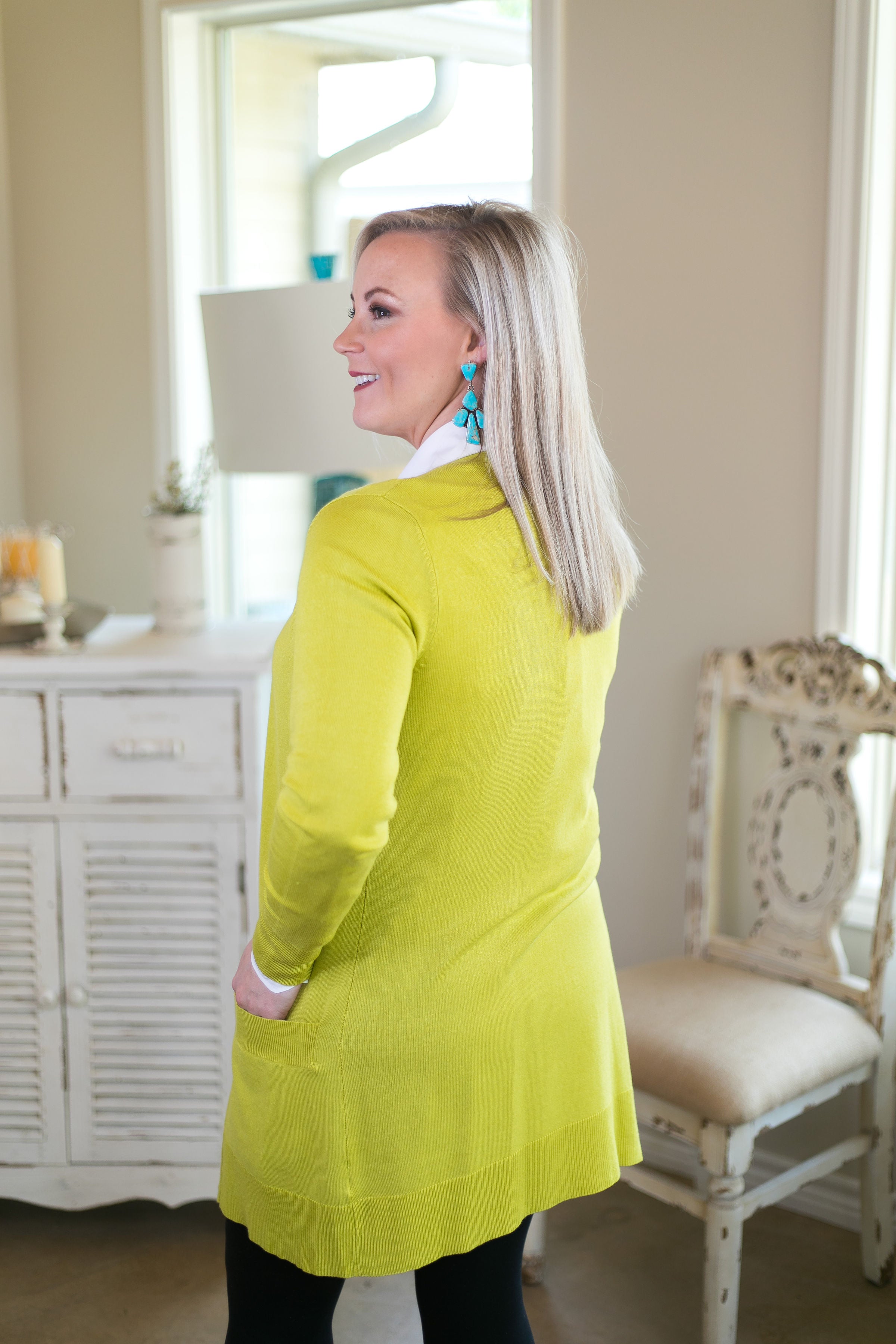 Last Chance Size Small | Beat The Chill Basic Knit Cardigan in Lime Green - Giddy Up Glamour Boutique