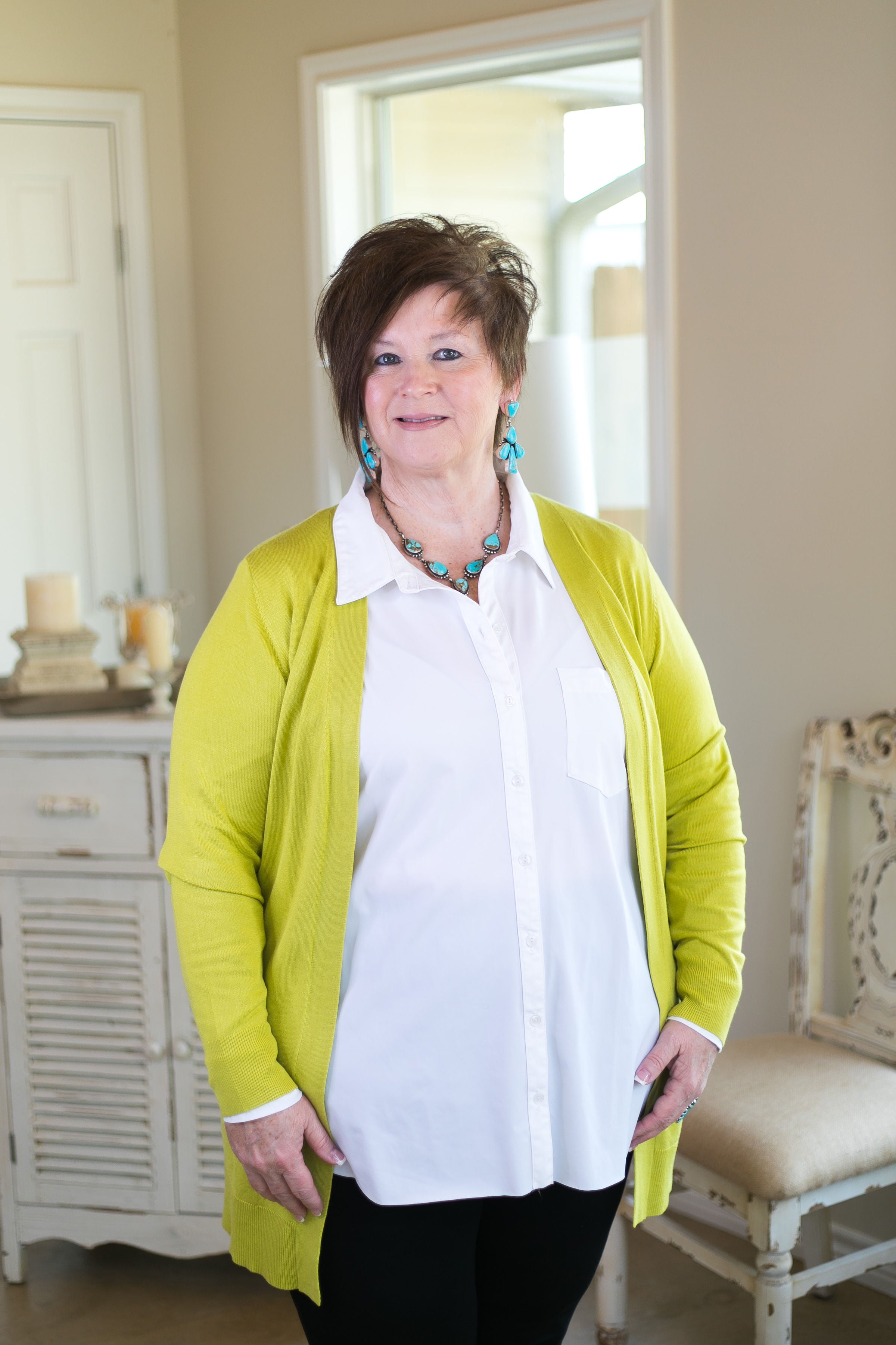 Last Chance Size Small | Beat The Chill Basic Knit Cardigan in Lime Green - Giddy Up Glamour Boutique