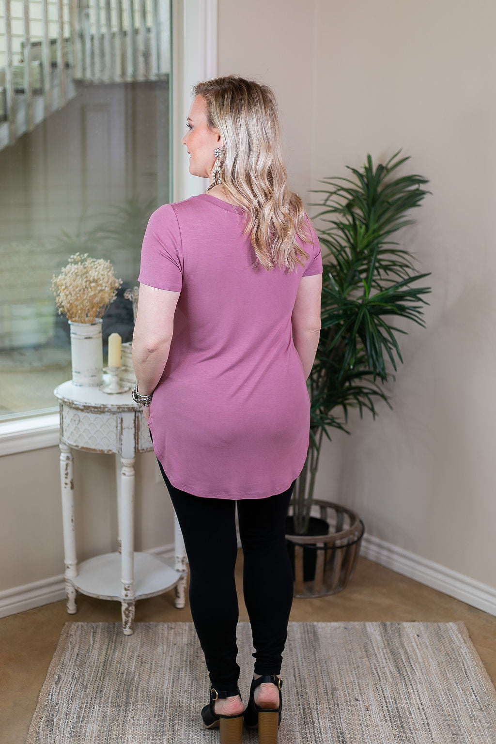 Simply The Best V Neck Short Sleeve Tee Shirt in Mauve - Giddy Up Glamour Boutique