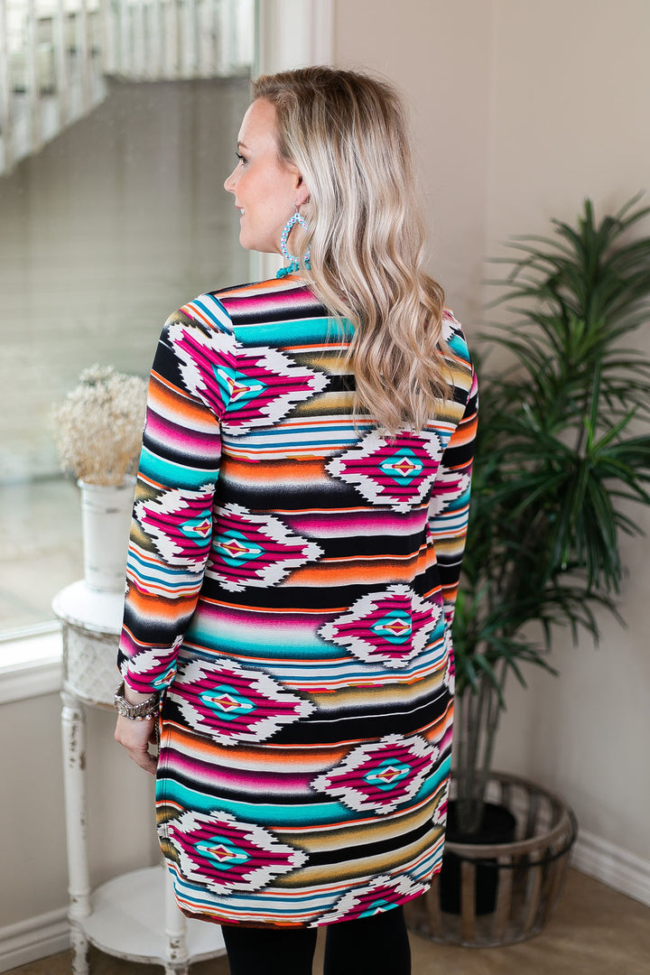 Last Chance Size Small & Medium | All Eyes On You Aztec Print Cardigan in Magenta and Gold - Giddy Up Glamour Boutique