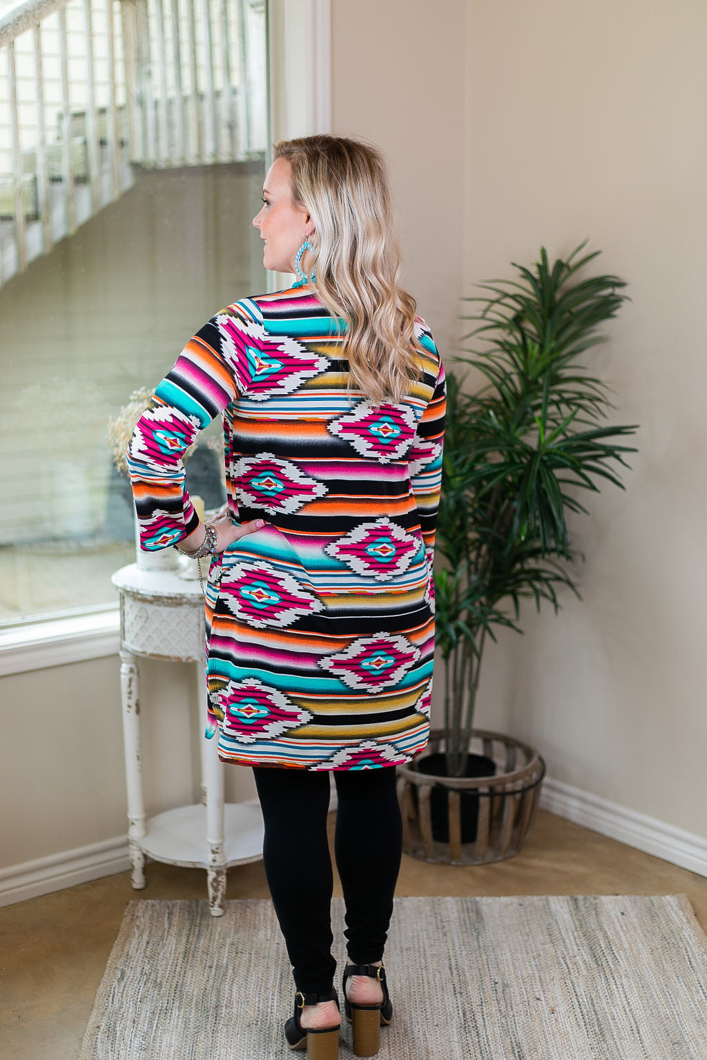 Last Chance Size Small & Medium | All Eyes On You Aztec Print Cardigan in Magenta and Gold - Giddy Up Glamour Boutique