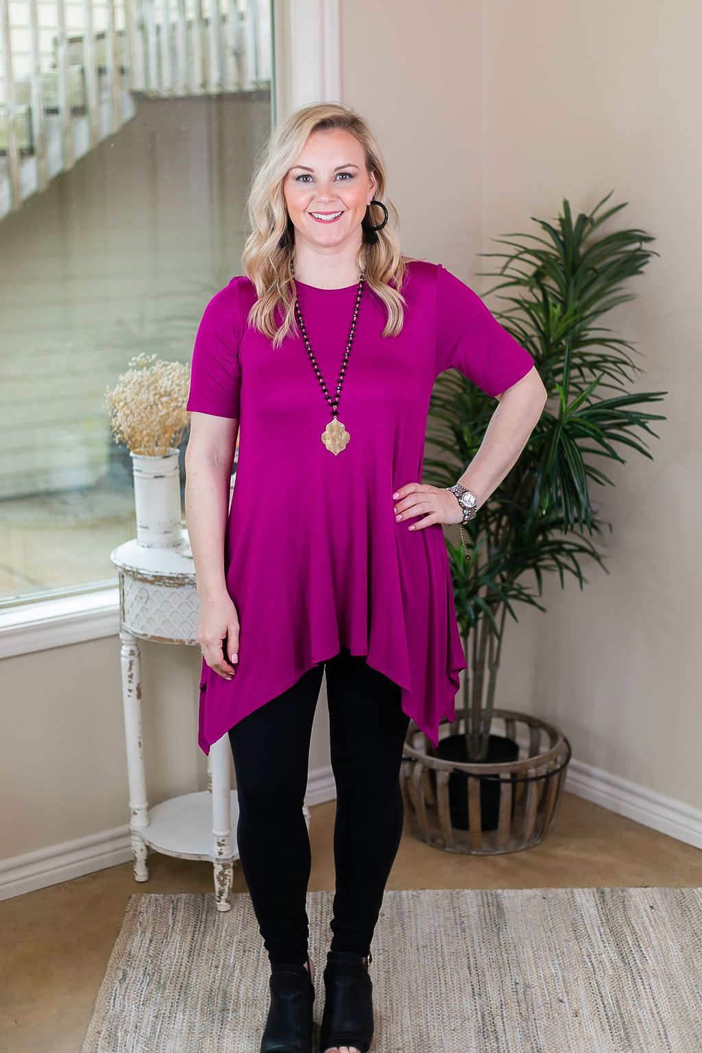 Whenever This Happens Solid Handkerchief Tunic Top in MagentaWhenever This Happens Solid Handkerchief Tunic Top in Magenta