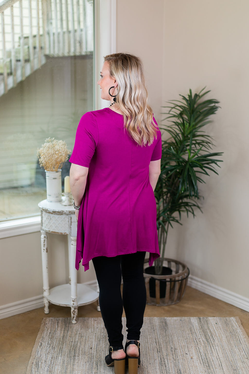 Whenever This Happens Solid Handkerchief Tunic Top in Magenta - Giddy Up Glamour Boutique